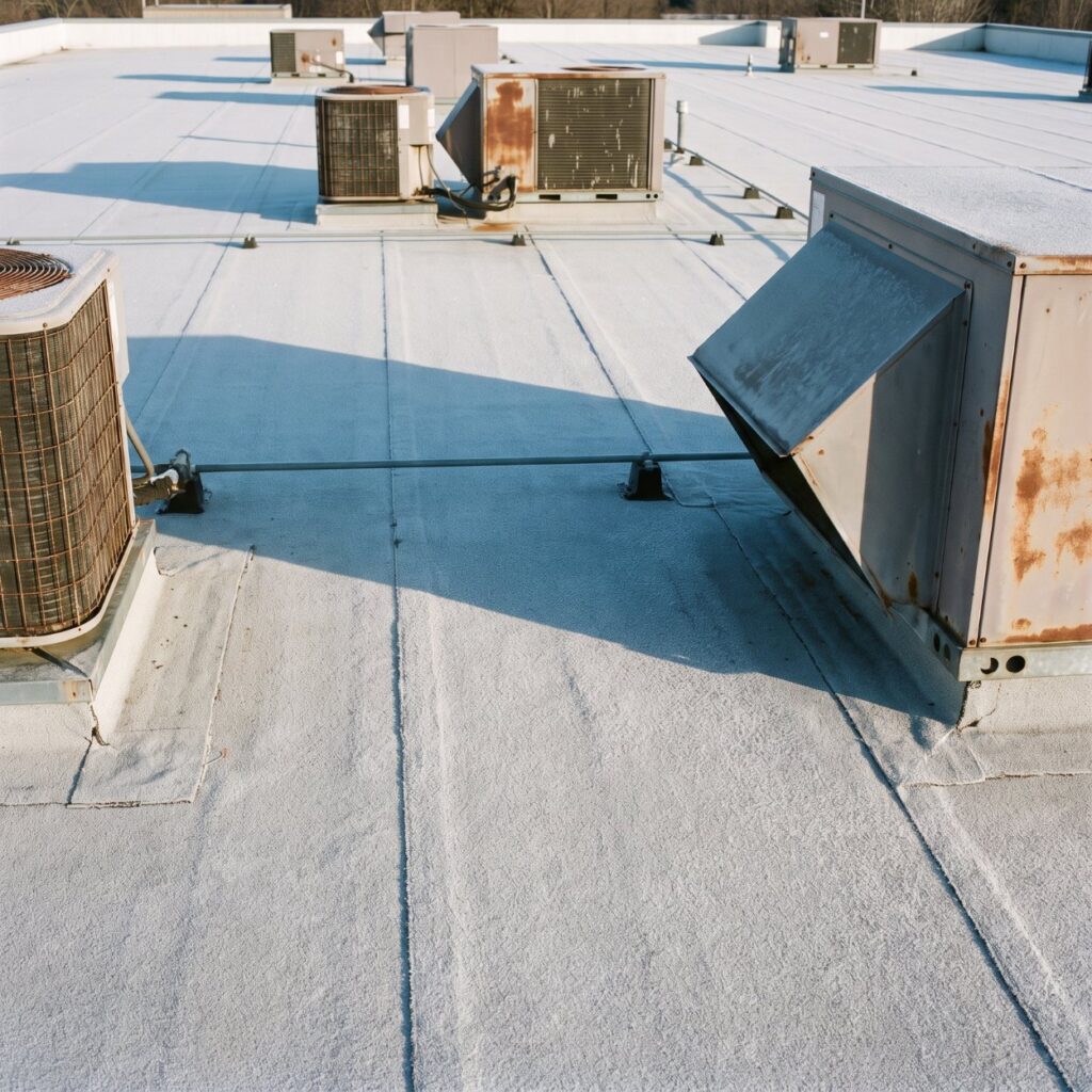 Commercial Roof Winter Preparation In Springfield Mo 1 Commercial roof drain cleared of debris during winter preparation