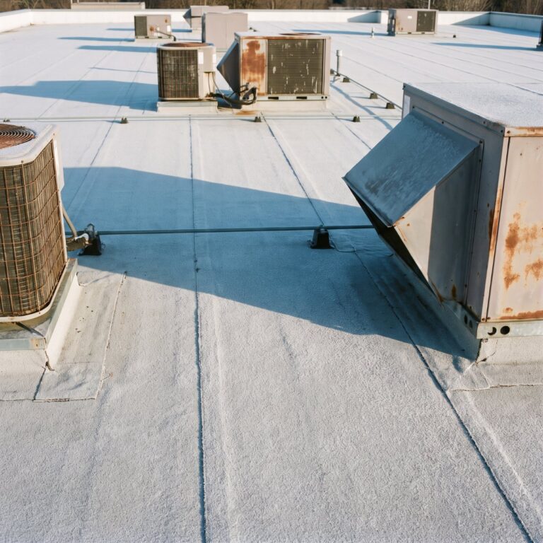 Commercial roof drain cleared of debris during winter preparation