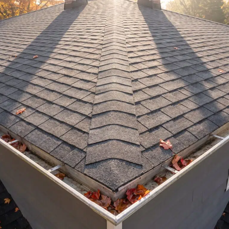 Fall roof maintenance inspection of shingles and gutters on a Springfield home