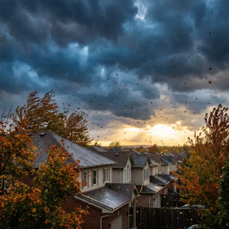 Fall storms moving over a Southwest Missouri neighborhood with wind and rain