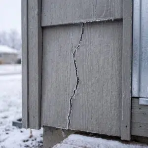 Home | Teague Roofing Plus 99 Cracked siding seam and failing caulk at an exterior corner before winter