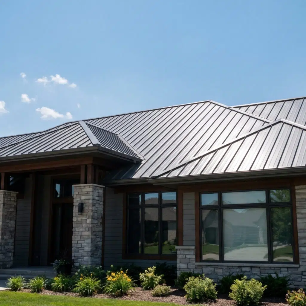 Metal Roofing Performance In Missouri Summer Heat 13 Standing seam metal roof on a single story home under a clear sky