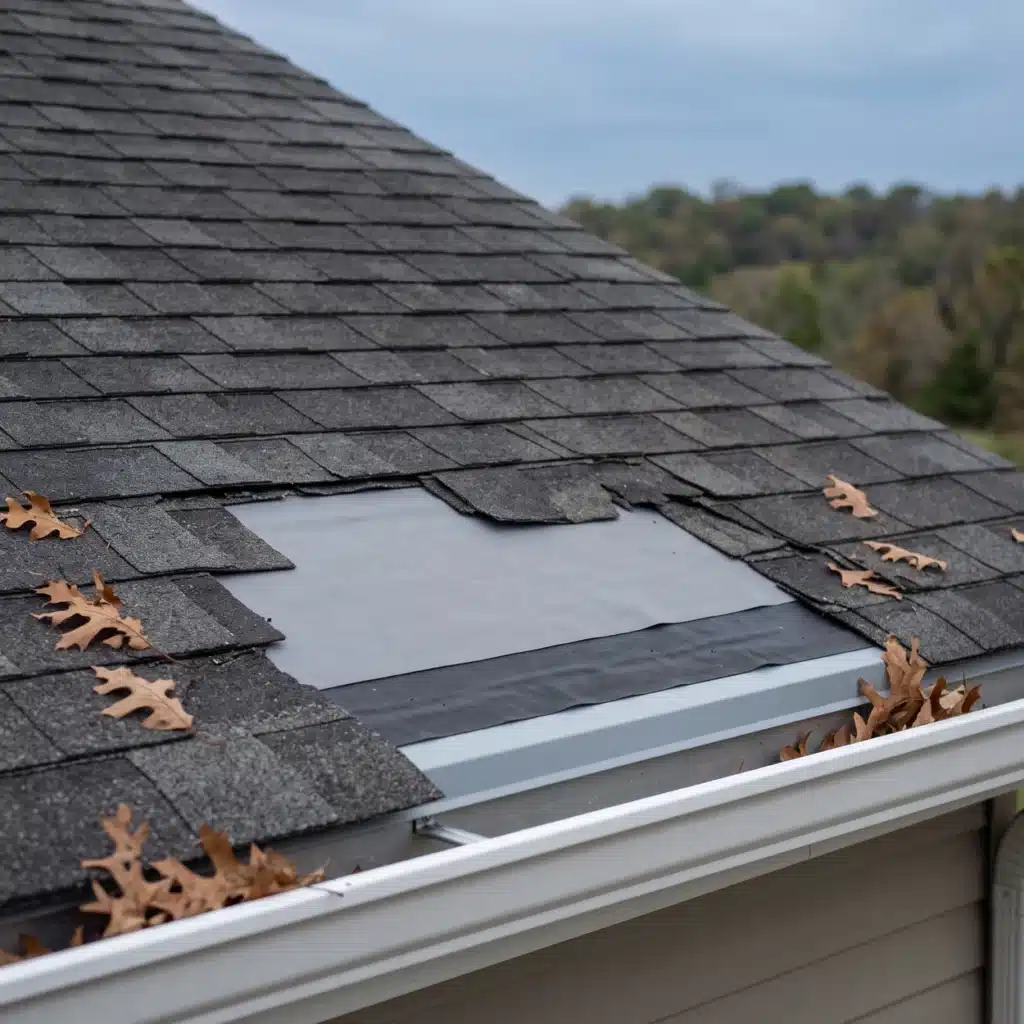 Underlayment And Ice And Water Shield 2 Wind-torn asphalt shingles at a roof edge exposing gray synthetic underlayment over a black ice and water shield strip above the drip edge