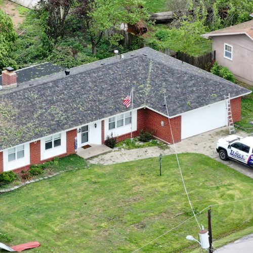 Teague Roofing Plus on site of Storm Damage Repair-Drone Shot